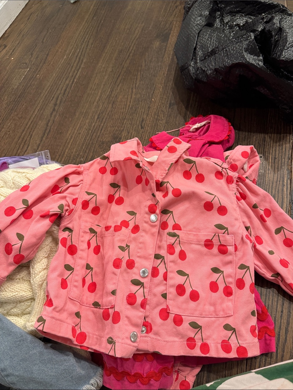 H&M Pink Jacket with Red Cherry Print - Kids Jean Jacket